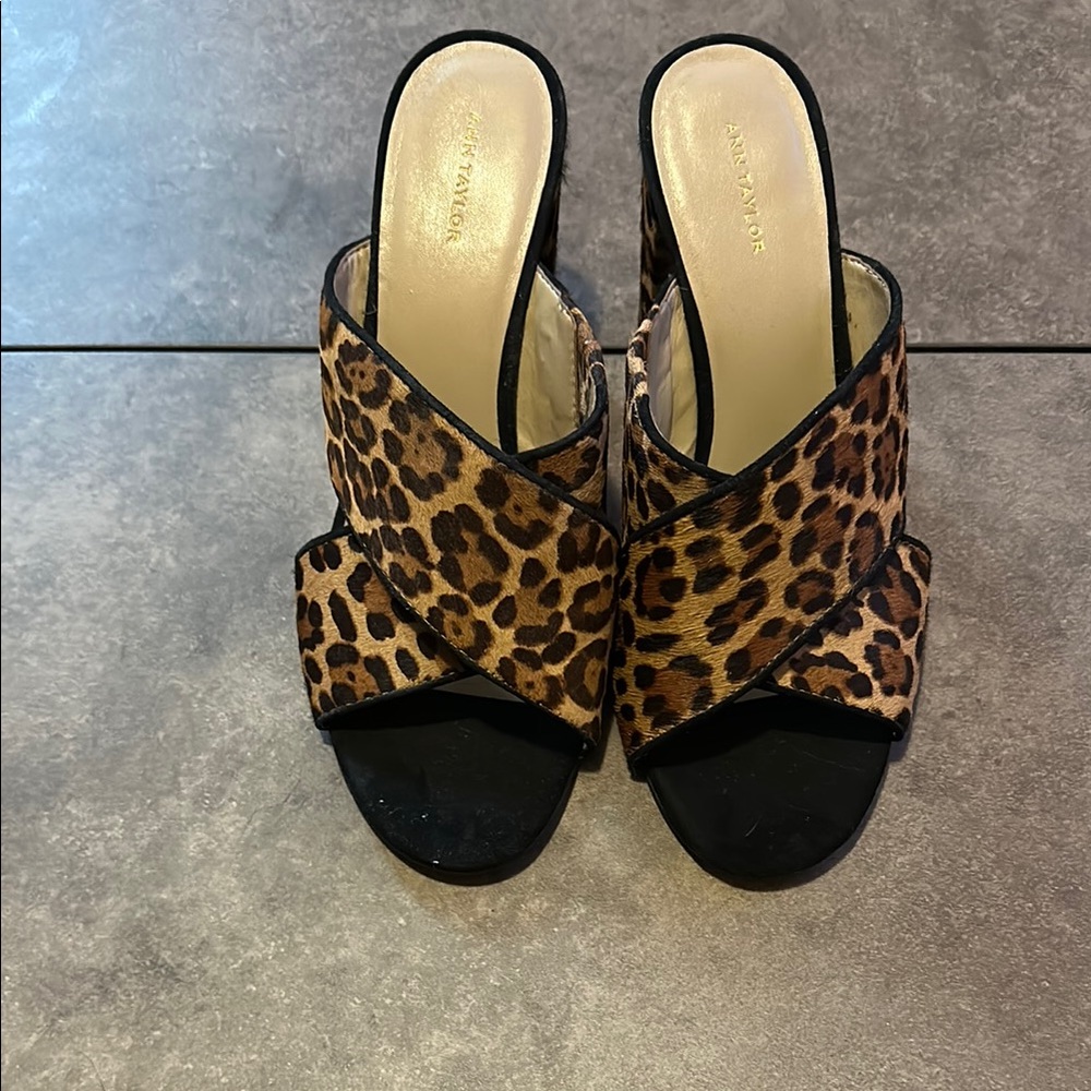 Ann Taylor Brown and Black Leopard Print Mules